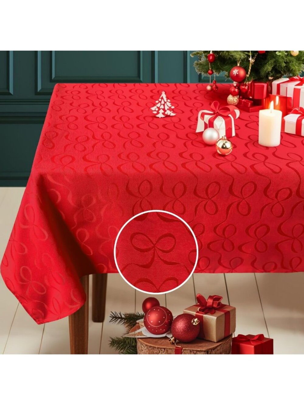 Rectangular Washable Tablecloth 60x102 for 8ft Tables - Wrinkle-Free Red Holiday